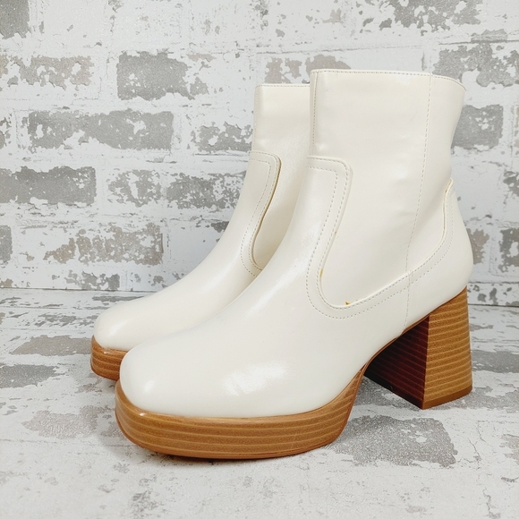 New BP Keyla Platform White Faux Leather Chunky Bootie C363 - Picture 2 of 13